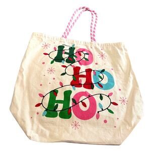 Boho Living Christmas Tote Bag OS Pink Green Ho Ho Ho Theme Holiday Shoulder